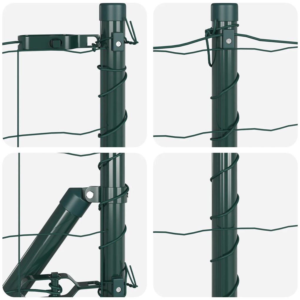 Cerca Euro com 7 Postes Spike 0.8x10 m Aço Galvanizado Verde