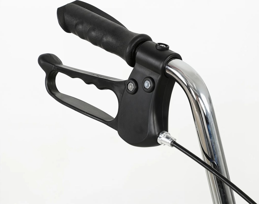 Andador 4 rodas dobrável, rollator em aço inoxidável, assento acolchoado em PU, pega regulável, azul
