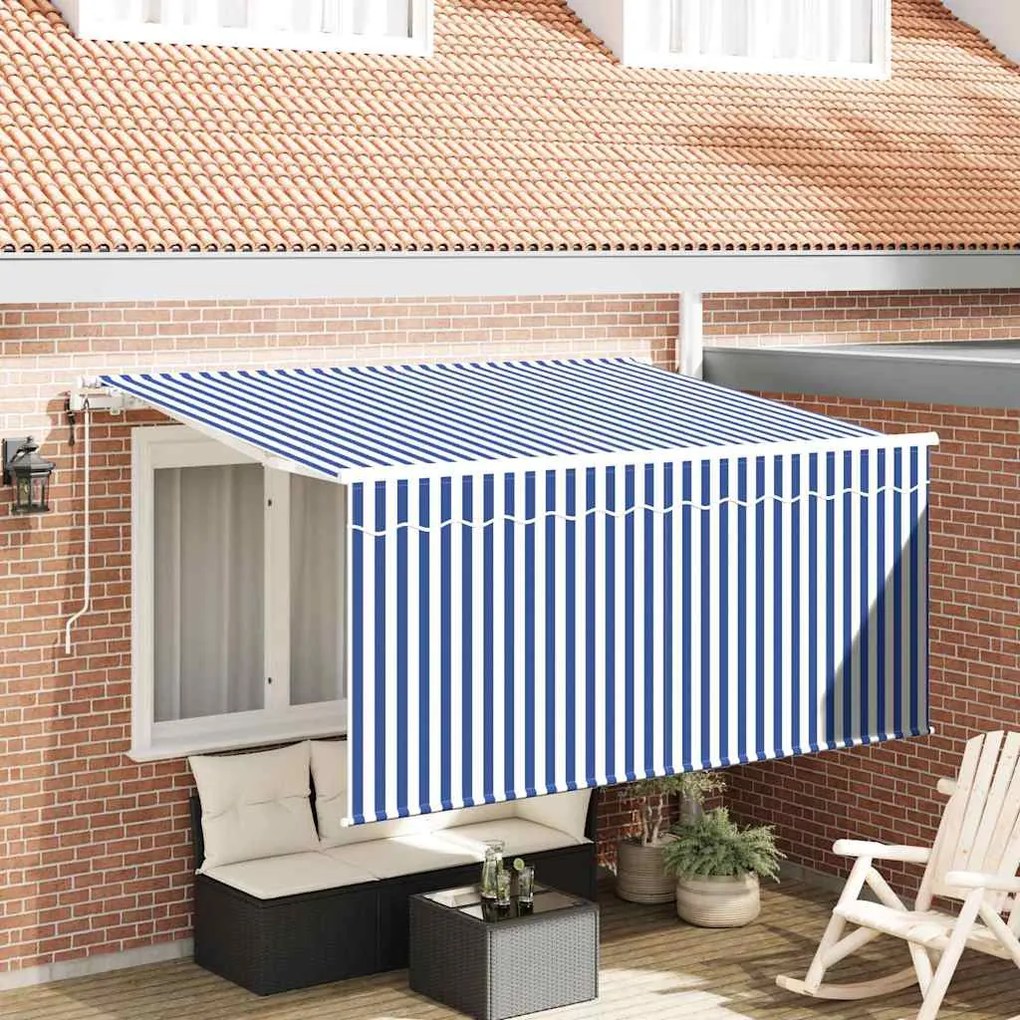 vidaXL Toldo Retrátil com prateleira Azul e branco 300 x 200 cm tecido