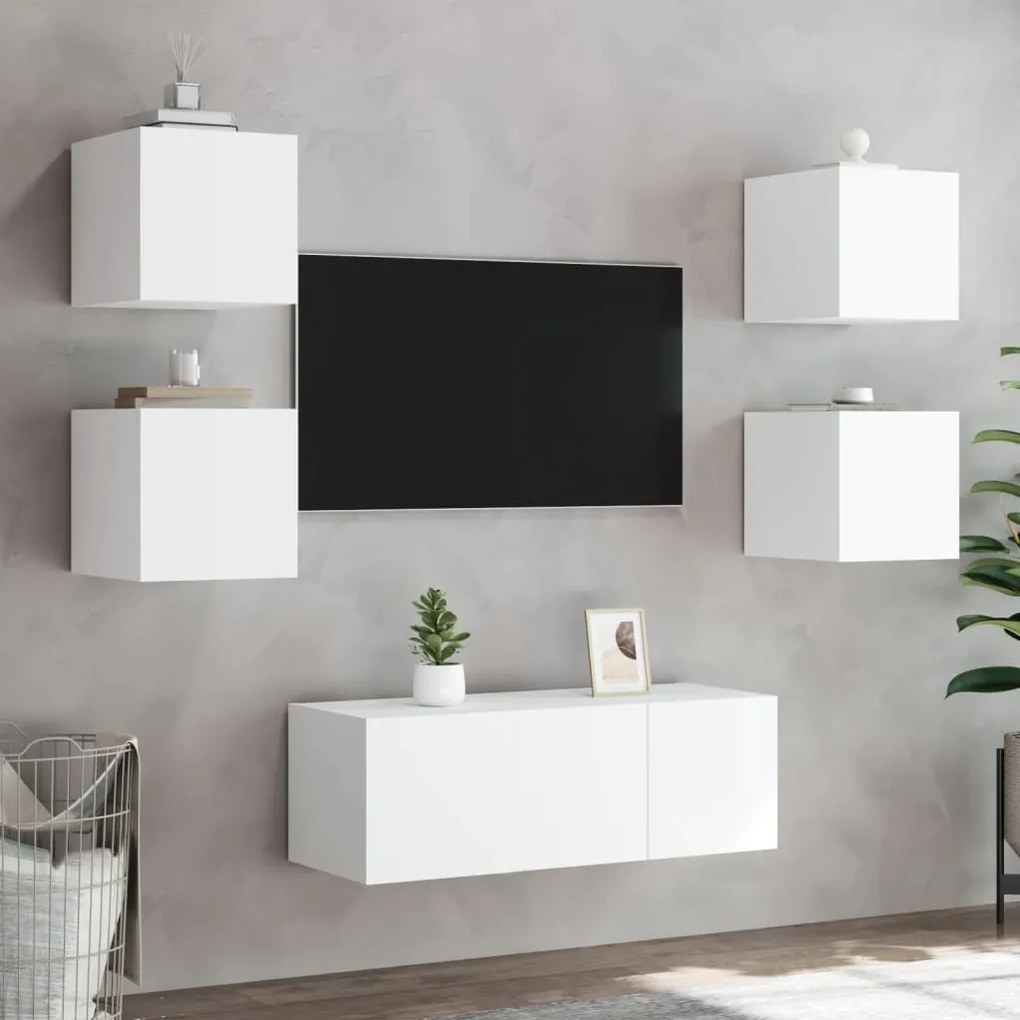 Móveis de parede p/ TV com luzes LED 2 pcs 30,5x35x30 cm branco