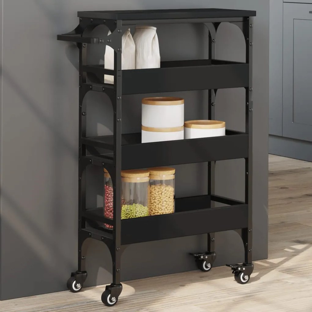 vidaXL Carrinho de cozinha 53x20x76 cm derivados de madeira preto