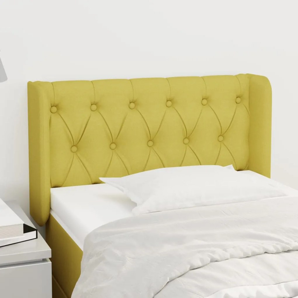 vidaXL Cabeceira de cama c/ abas tecido 83x16x78/88 cm verde
