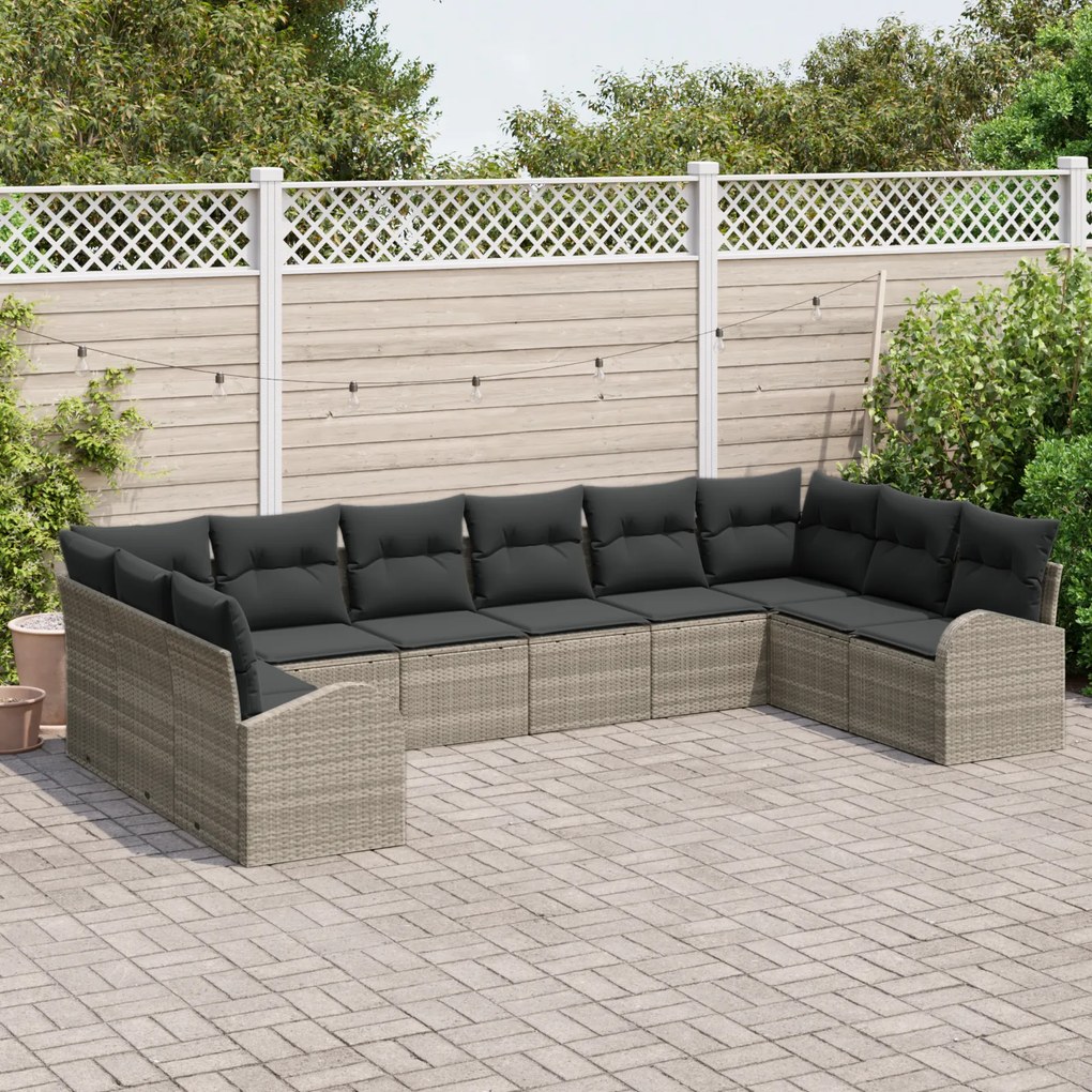 Conjunto de Sofá de Jardim vidaXL com Almofadas Cinza Claro Rattan Sin