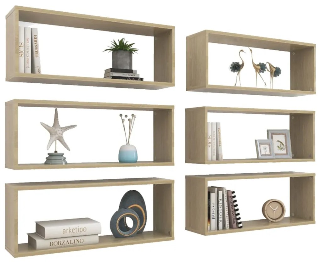 Prateleiras parede forma de cubo 6 pcs carvalho sonoma