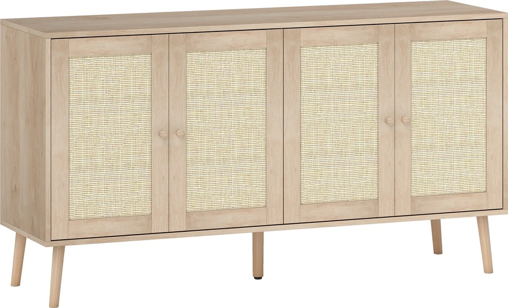 HOMCOM Buffet para sala móvel de arrumação armários com portas em palhinha e prateleira regulável 140 x 40 x 75 cm efeito madeira natural | Aosom Portugal