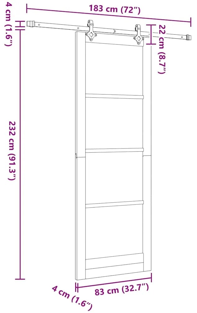 Porta Deslizante vidaXL com Conjunto de Hardware Branco 83x232 cm Made