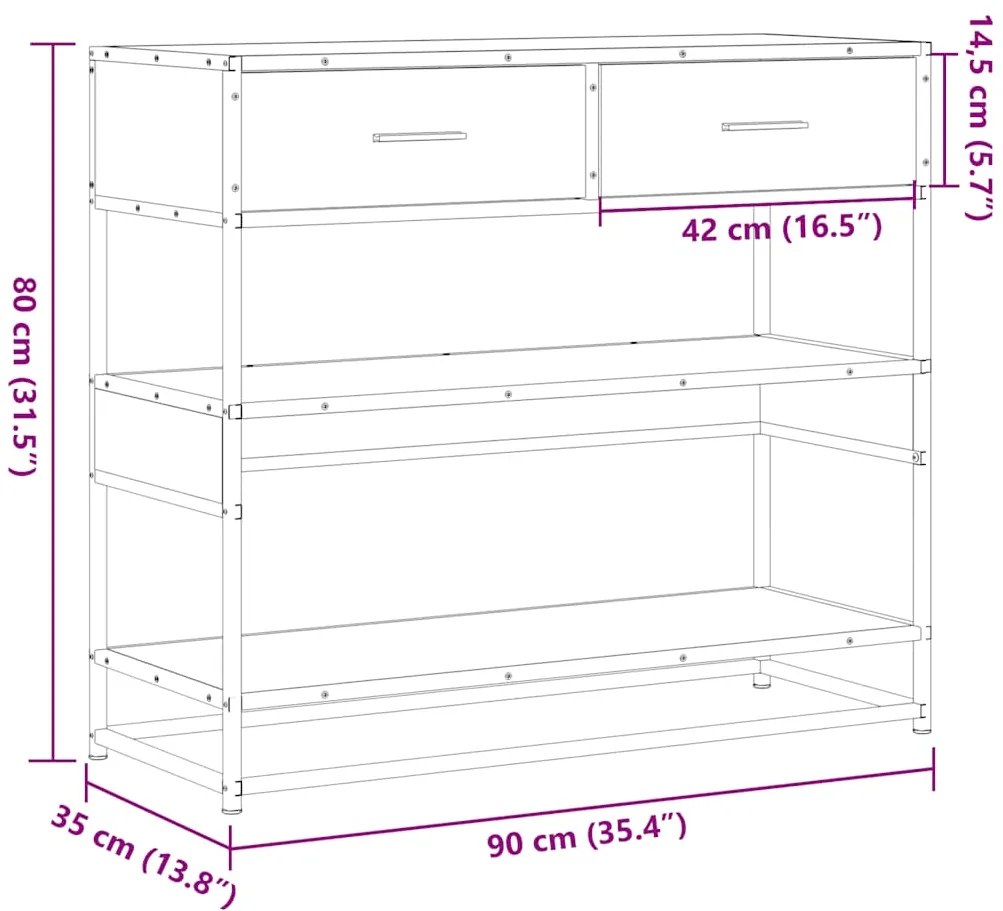 Mesa consola 90x35x80 cm derivados de madeira carvalho sonoma
