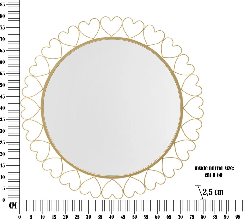 ESPELHO DE PAREDE CORAÇÕES Ø 80X2,5 CM DOURADO