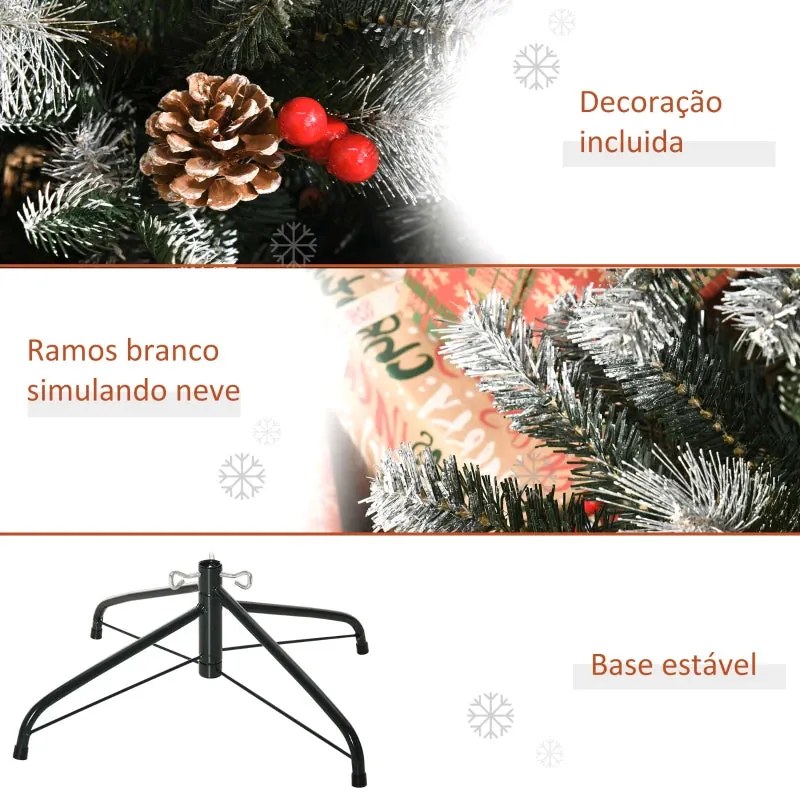 HOMCOM Árvore de Natal Artificial 180cm com 678 Ramas 53 Pinhas e 53 F