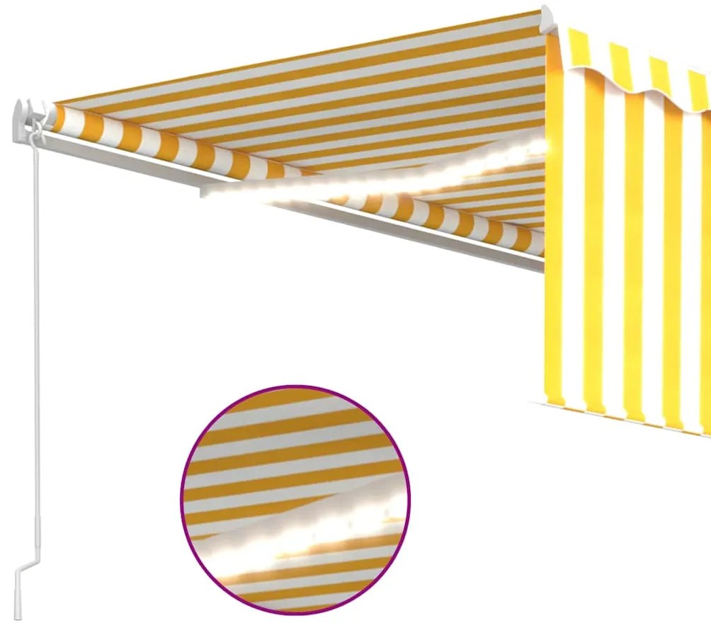 Toldo retrátil manual com estore/LED 4x3 m amarelo e branco