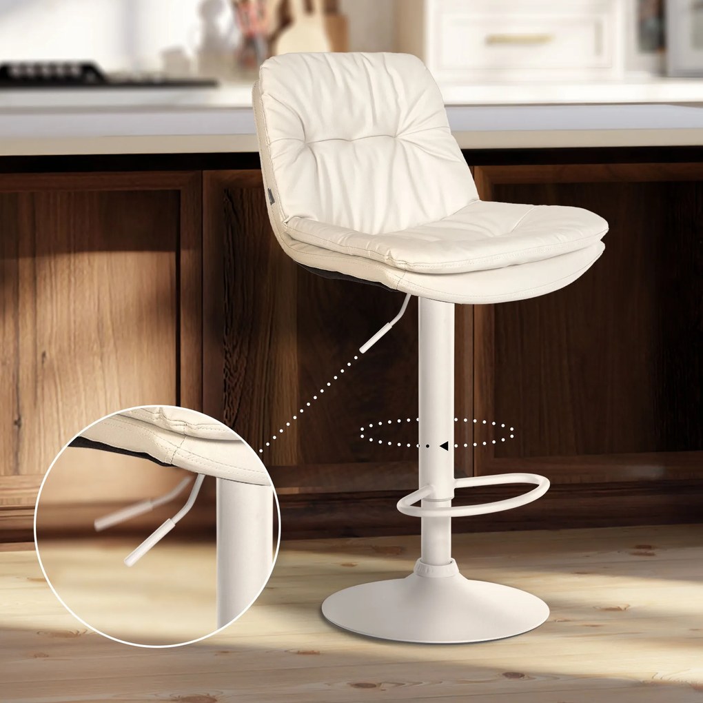 Banco de bar em couro sintético com estrutura branca 92-113 x 46 x 54 cm branco