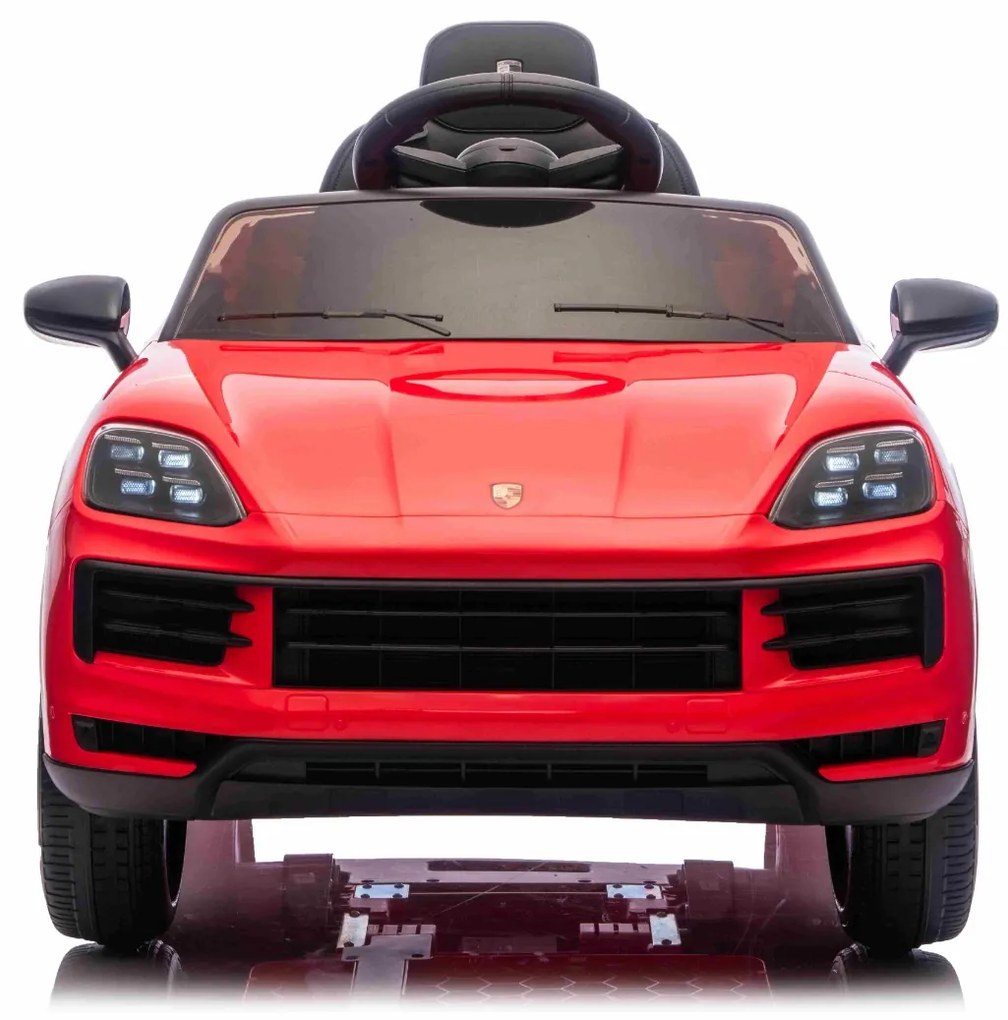 Carro elétrico para crianças Porsche Cayenne 12V com tração traseira – Licença oficial, bateria de lítio, comando remoto 2,4 GHz, leitor MP3, luzes LE