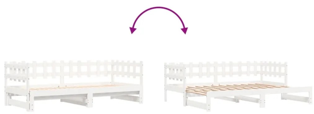 Estrutura sofá-cama de puxar 2x(90x190) cm pinho maciço branco
