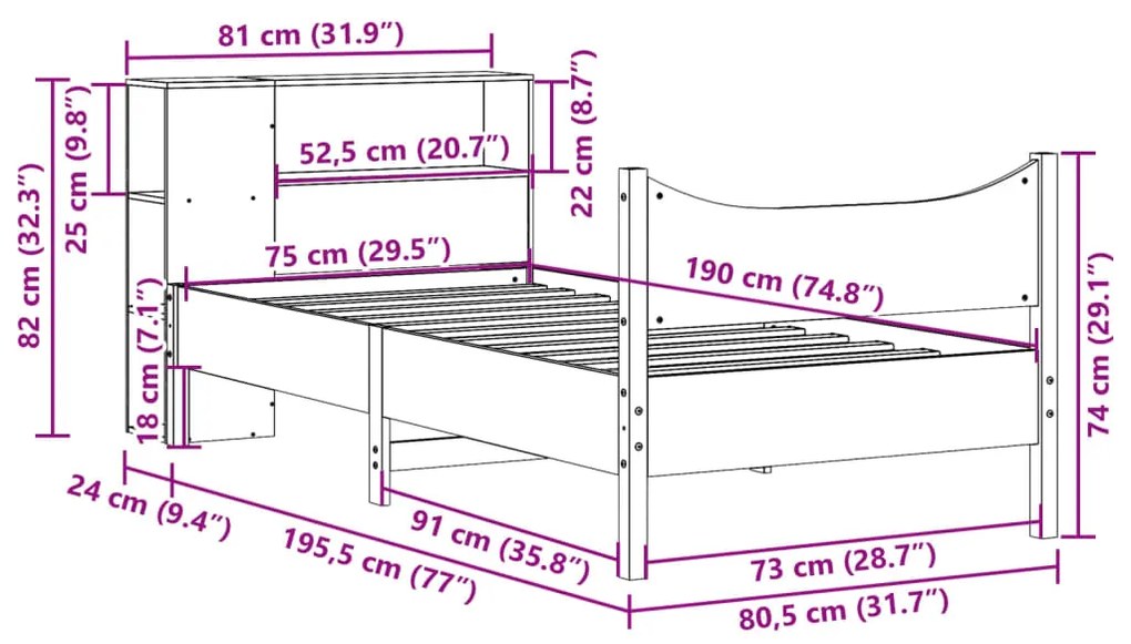 Cama sem colchão 75x190 cm madeira de pinho maciça branco