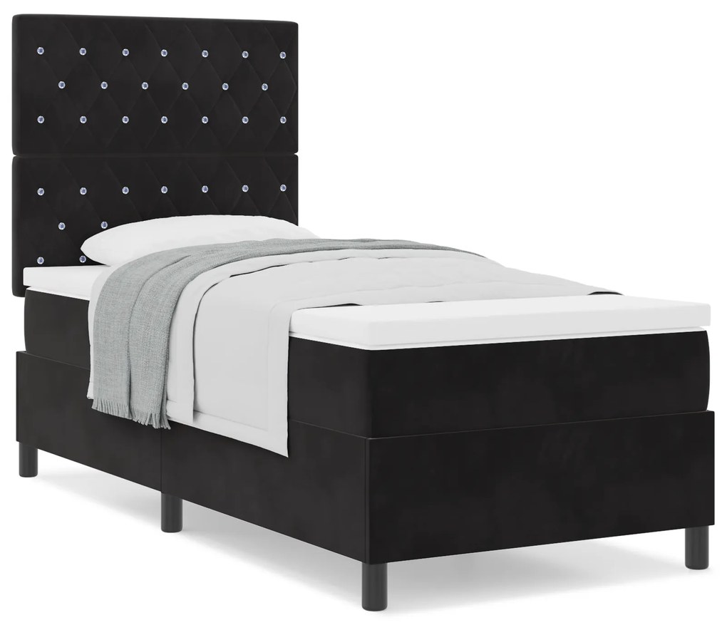 Camas Box Spring vidaXL com Colchão Preto 90x200 cm Veludo
