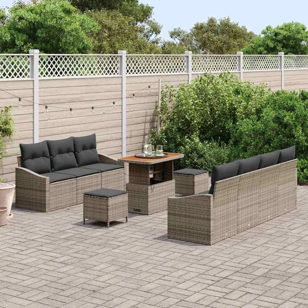 Conjunto de Sofá de Jardim vidaXL de 10 peças com Almofadas Cinza Ratt