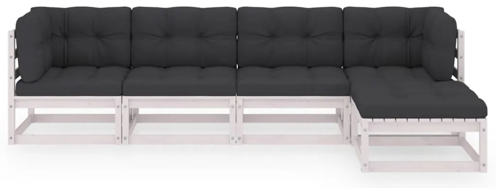 5 pcs conjunto lounge de jardim c/ almofadões pinho maciço