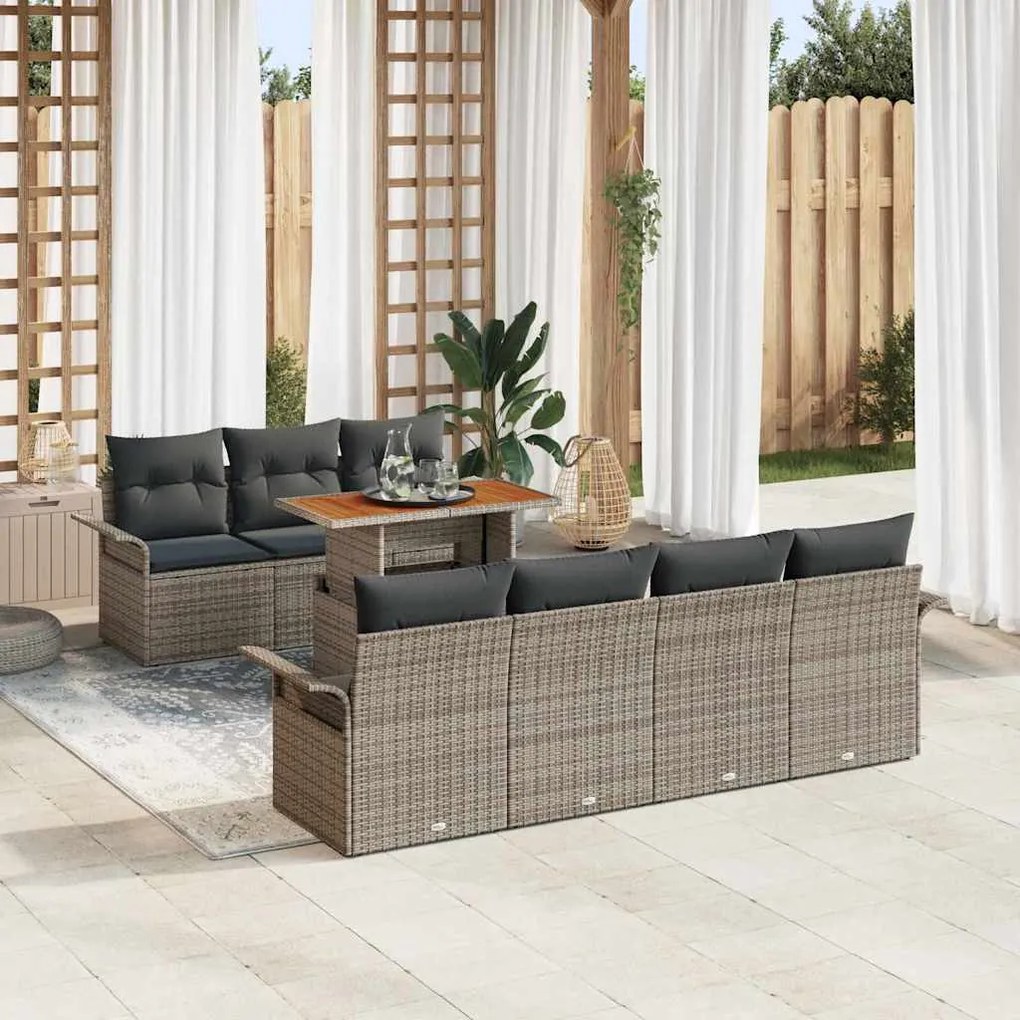 vidaXL Conjunto de Sofá de Jardim com 8 Peças e Almofadas Cinza em Rattan Poly Acácia