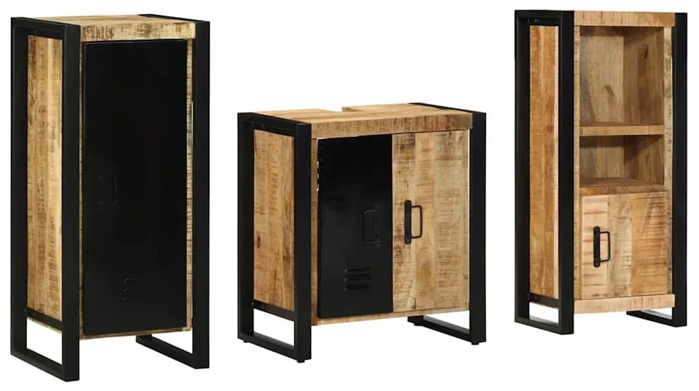 Conjunto de Móveis para Banheiro 3 pcs Madeira de manga maciça