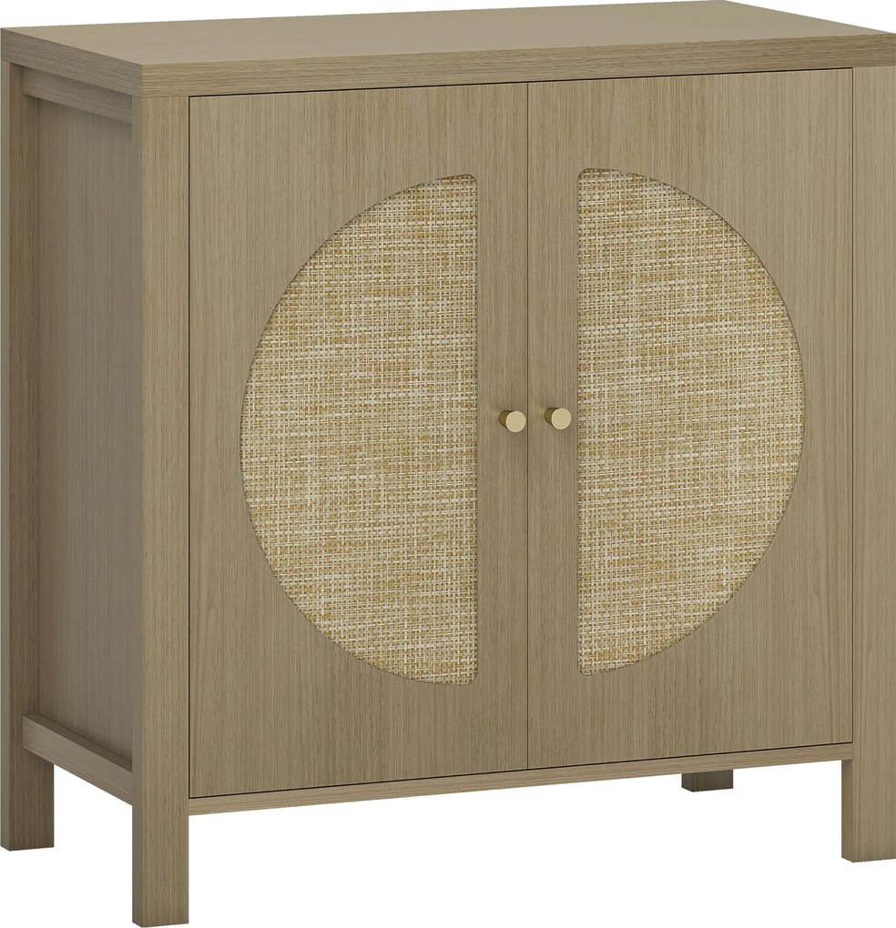 HOMCOM Aparador de Cozinha com 2 Portas de Vime Sintético Móvel Auxiliar de Cozinha com Prateleira Ajustável 75x38x77 cm Madeira | Aosom Portugal