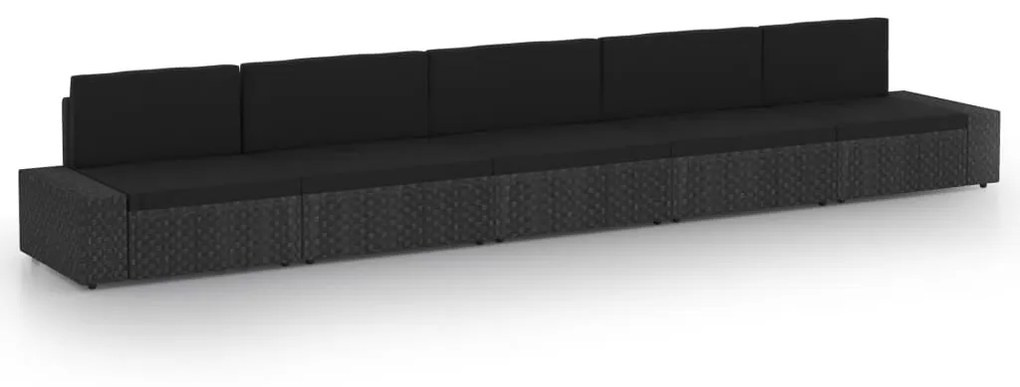 vidaXL 5 pcs conjunto lounge de jardim c/ almofadões vime PE preto