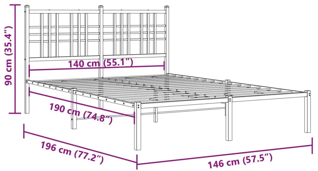 Estrutura de cama com cabeceira 140x190 cm metal branco
