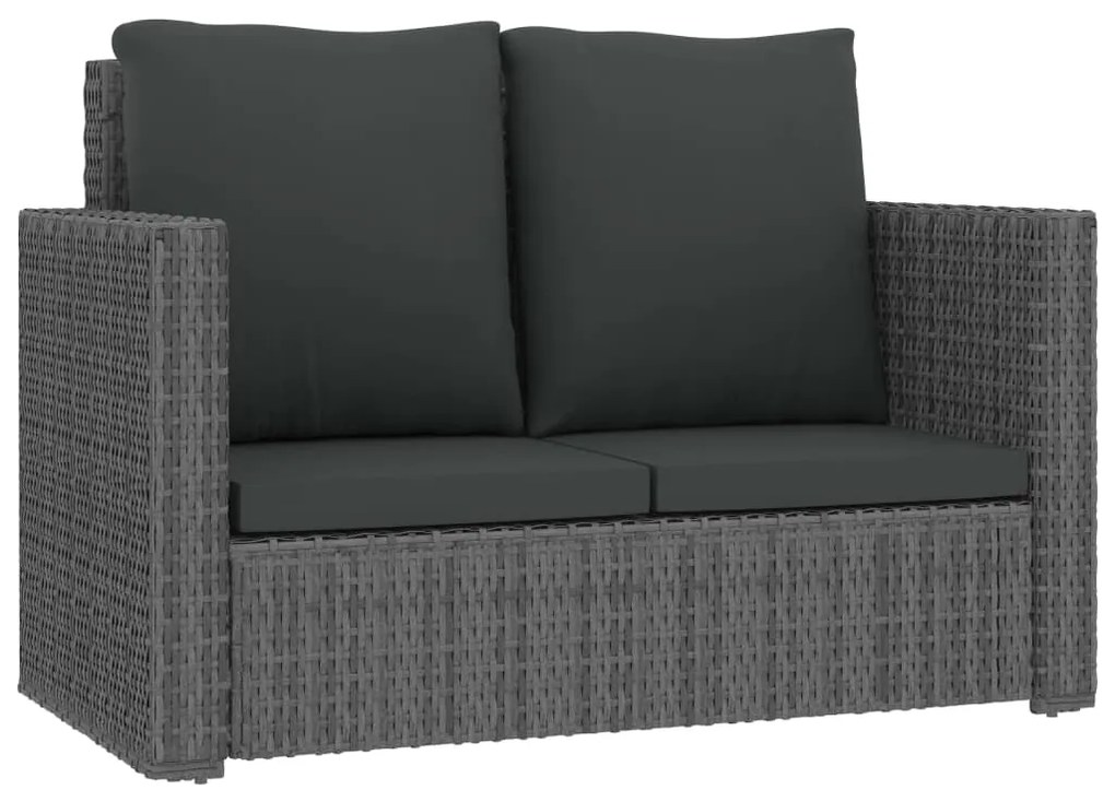 2 pcs conjunto lounge de jardim c/ almofadões vime PE cinzento