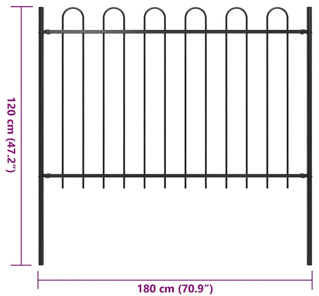 Cerca de jardim com topo em aros 1,8 m aço preto