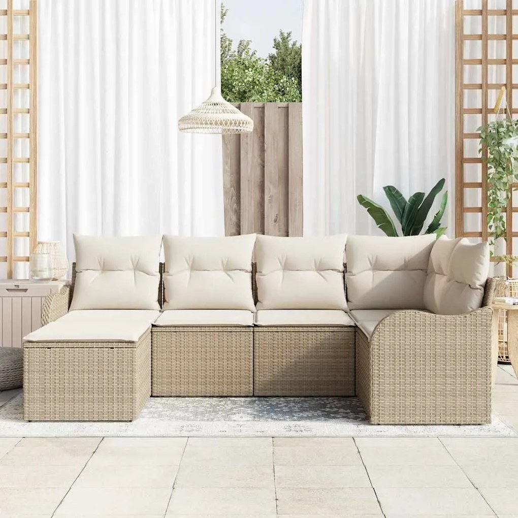 Conjunto de Sofá de Jardim vidaXL 6 Peças com Almofadas Bege de Rattan