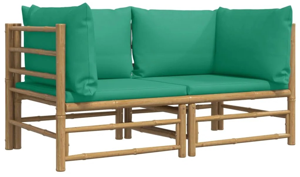 Sofás de canto para jardim bambu com almofadões 2 pcs verde