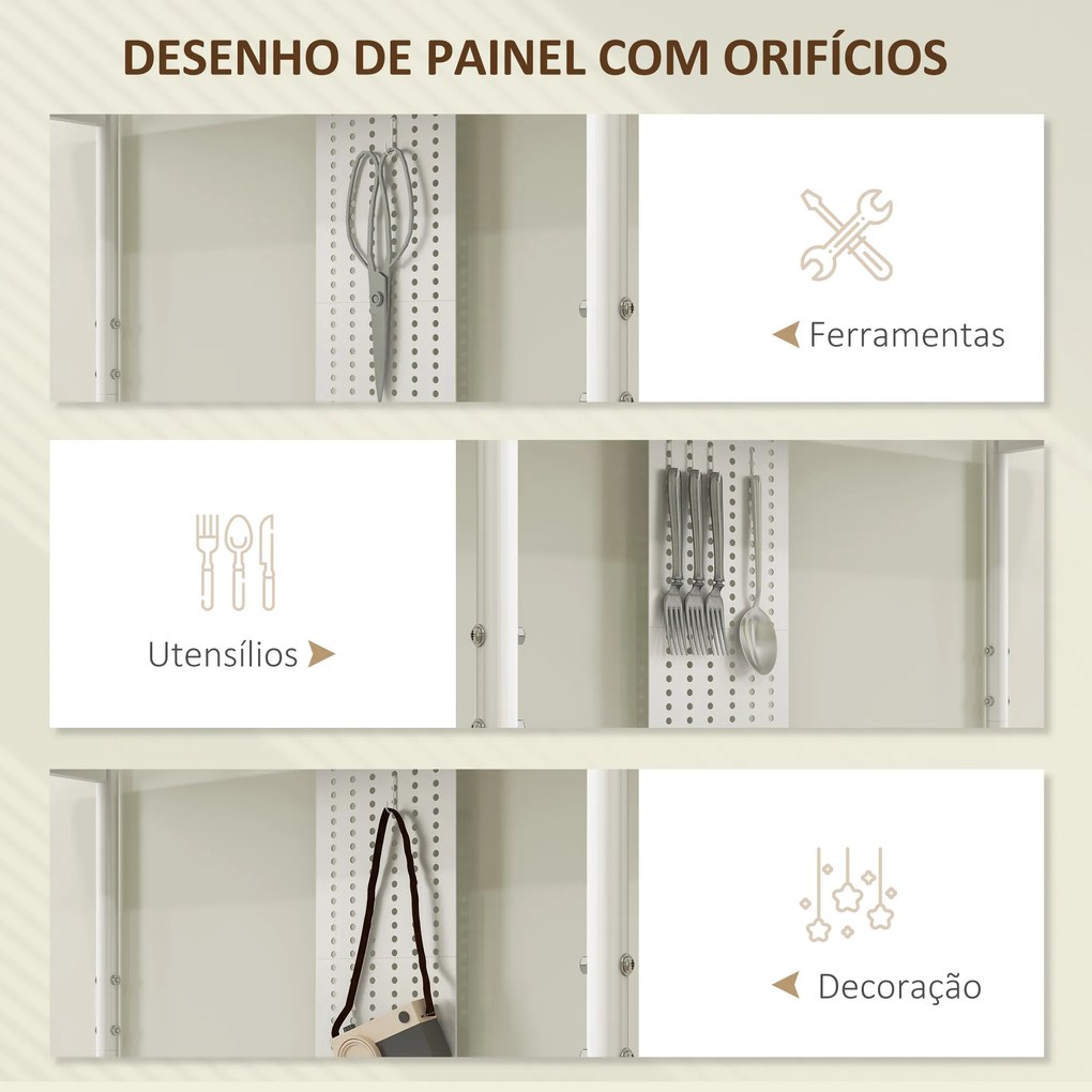 Estante de 4 Níveis Estante para Livros com Painel Perfurado e Estrutura Metálica 100x35x160,5 cm Branco