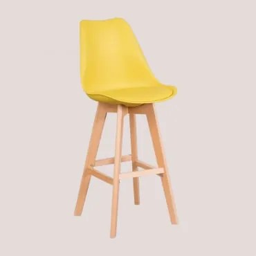 Banco Alto Nórdico Com Almofada De Couro Sintético Amarelo Caril & ↑75 Cm - Sklum