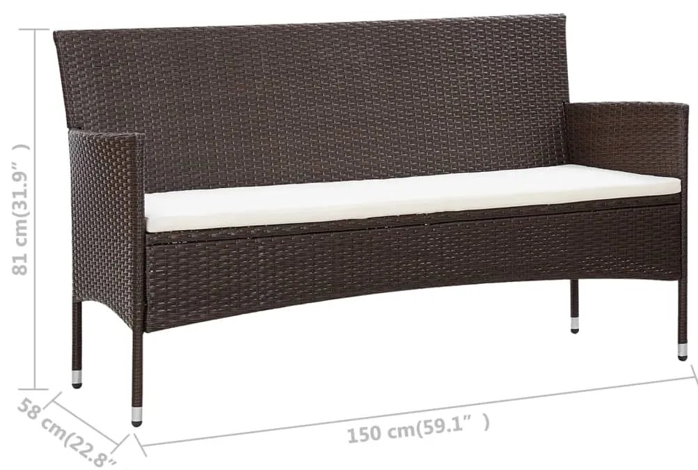 5 pcs conjunto lounge jardim c/ almofadões vime PE castanho