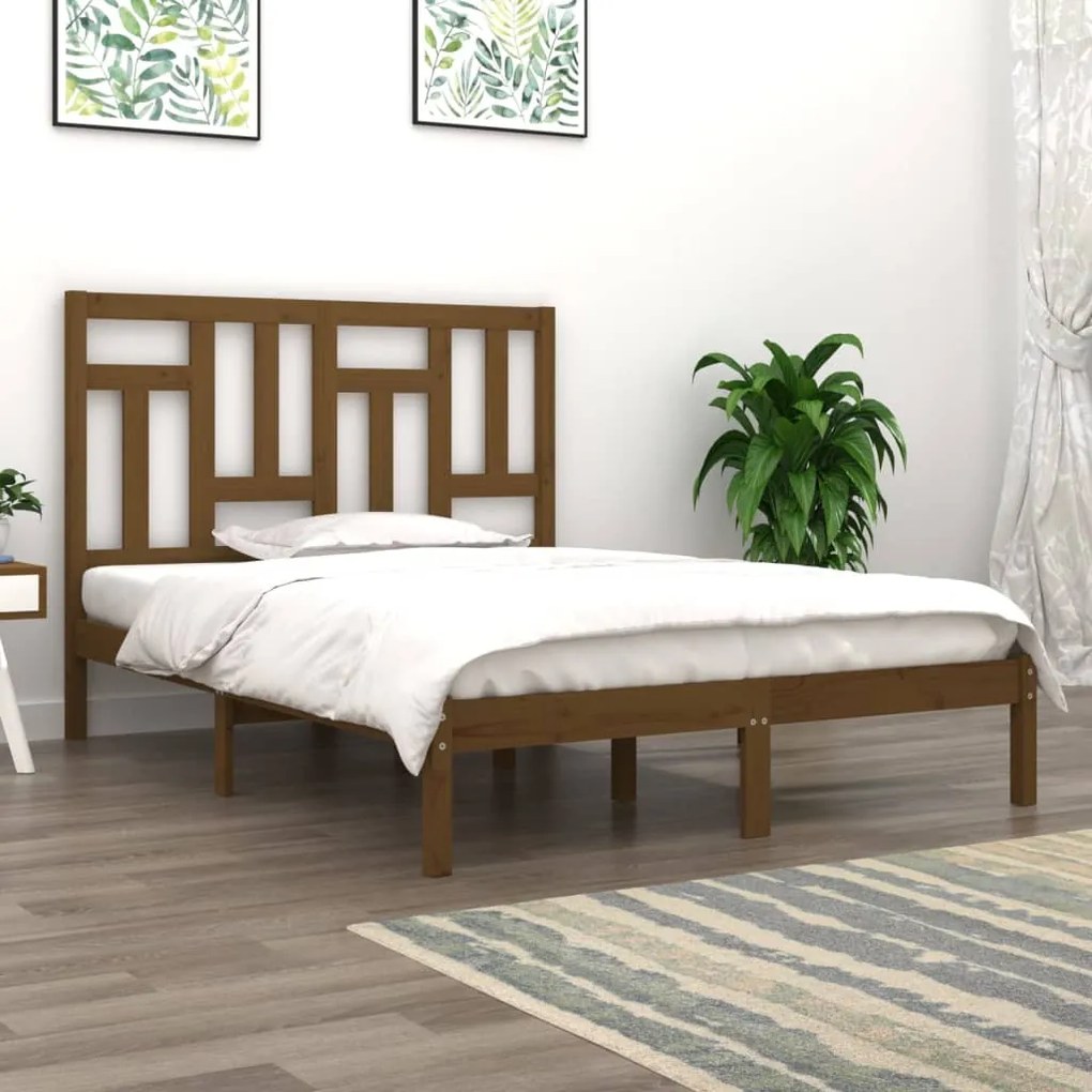 vidaXL Estrutura de cama 140x190 cm pinho maciço castanho-mel