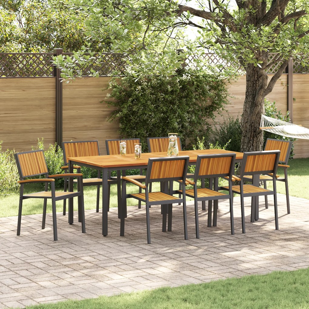 vidaXL Conjunto de Jantar para Jardim com 9 Peças em Madeira Maciça de Acácia e Metal