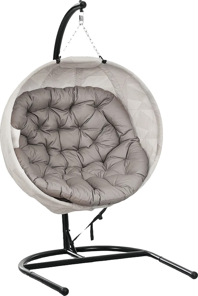 Cadeira Suspensa com Suporte Cesto Dobrável de Malha Dupla com Almofada e Apoio para Copos 106x114x178 cm Areia e Preto