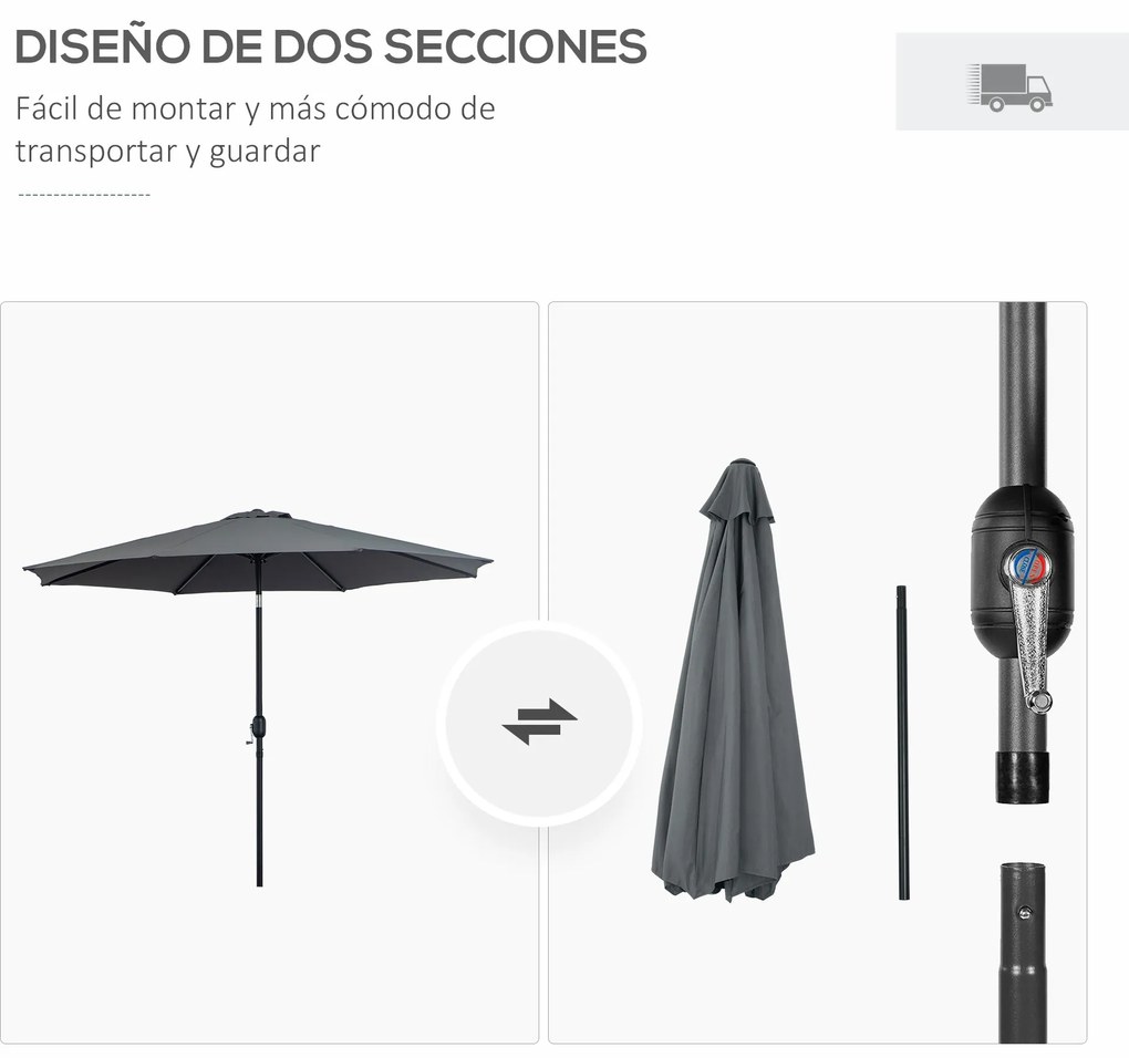 Chapéu de Sol de Jardim Ø295x250cm com Manivela Chapéu de Sol Exterior