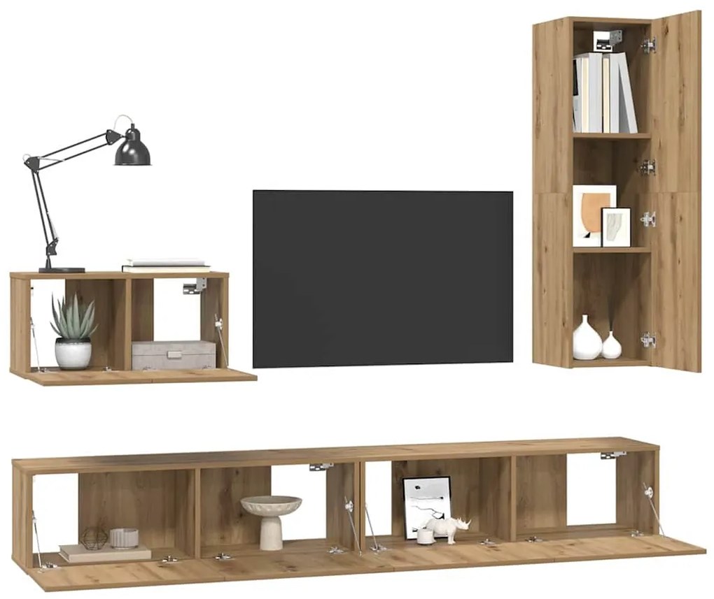 Conjunto de Estantes para TV 4 pcs carvalho artisiano Médio