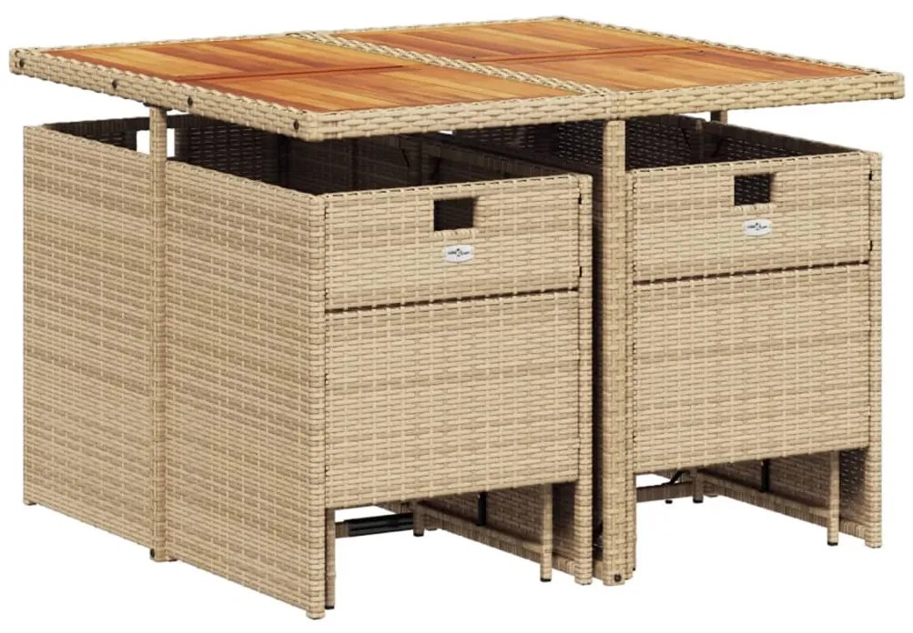9 pcs conjunto de jantar p/ jardim com almofadões vime PE bege