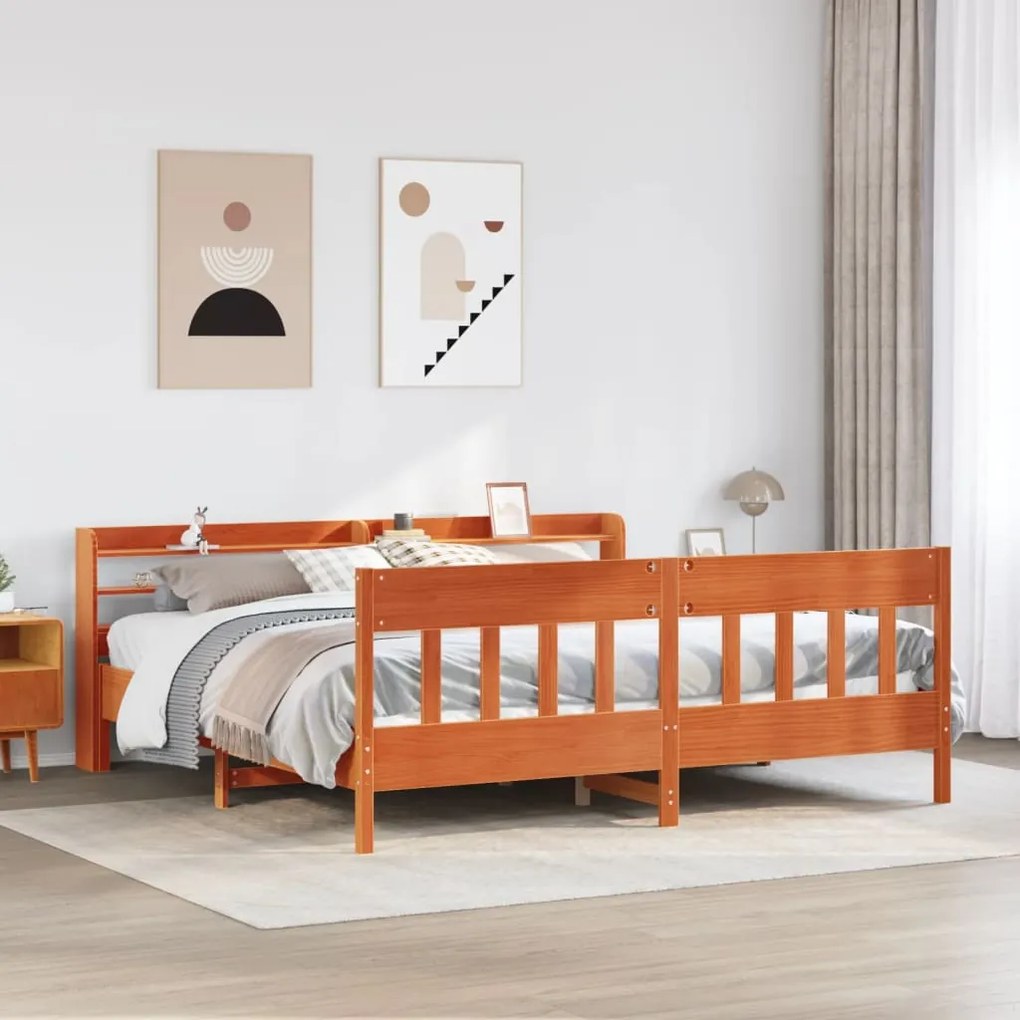 Cama sem colchão 200x200 cm pinho maciço castanho-mel