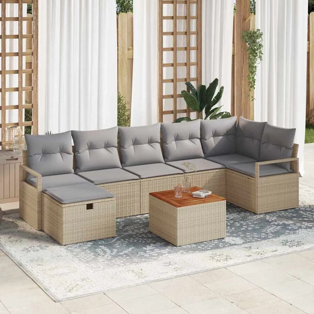 vidaXL Conjunto de Sofá de Jardim de 8 Peças com Almofadas Bege em Rattan Sintético