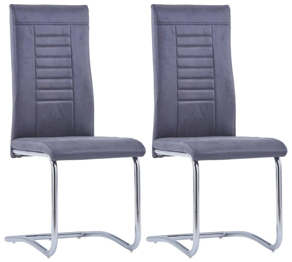 vidaXL Cadeiras de jantar cantilever 2 pcs camurça artificial cinzento
