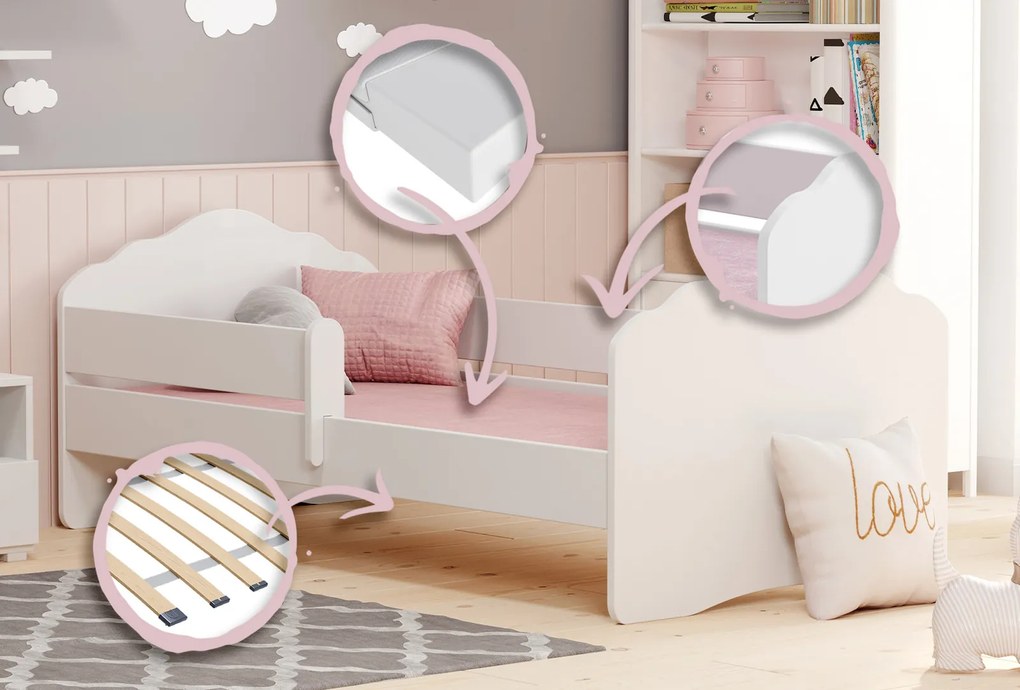 Cama infantil Wave branca 160x80 com grade - colchão e estrado incluído