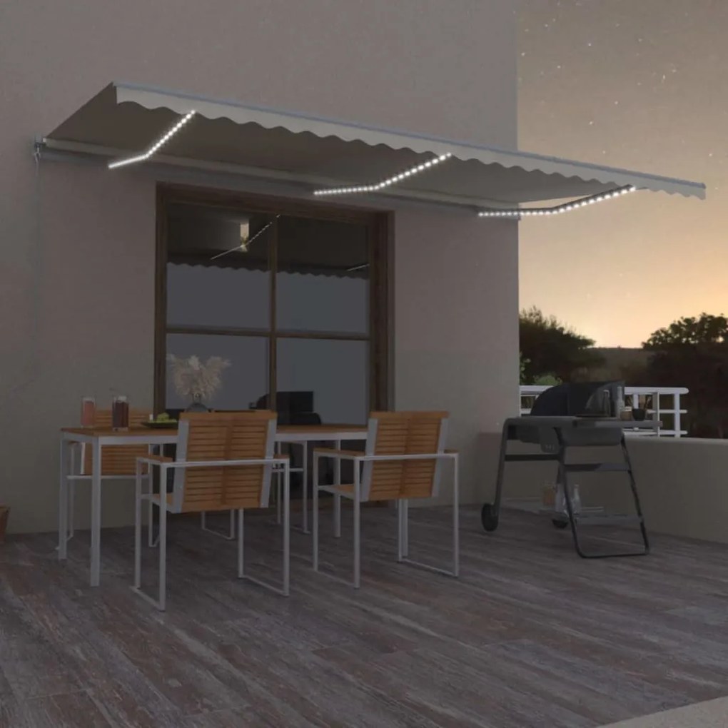 Toldo retrátil manual com LED 600x300 cm cor creme