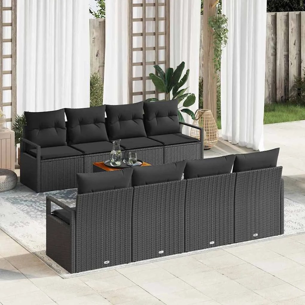 vidaXL Conjunto de Sofá de Jardim com almofada 9 pcs Preto vime PE