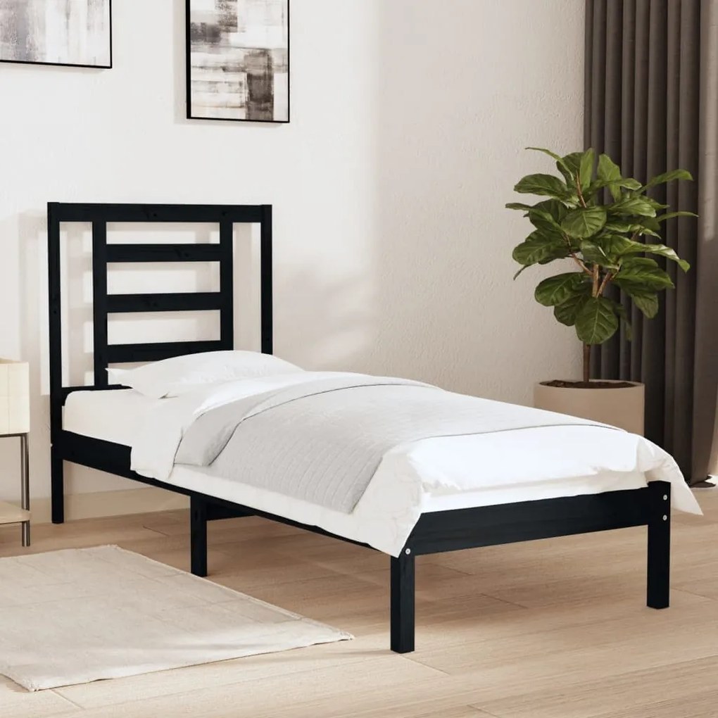 Estrutura cama pequena solteiro 75x190 cm madeira maciça preto