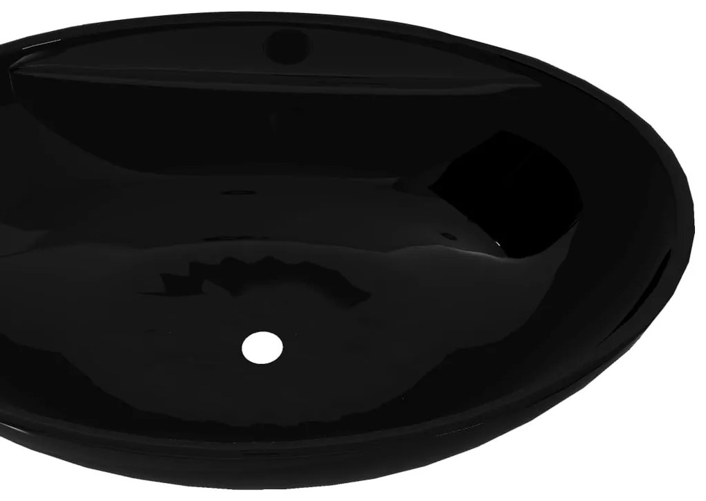 Pia cerâmica e torneira/furo transbordo oval preto