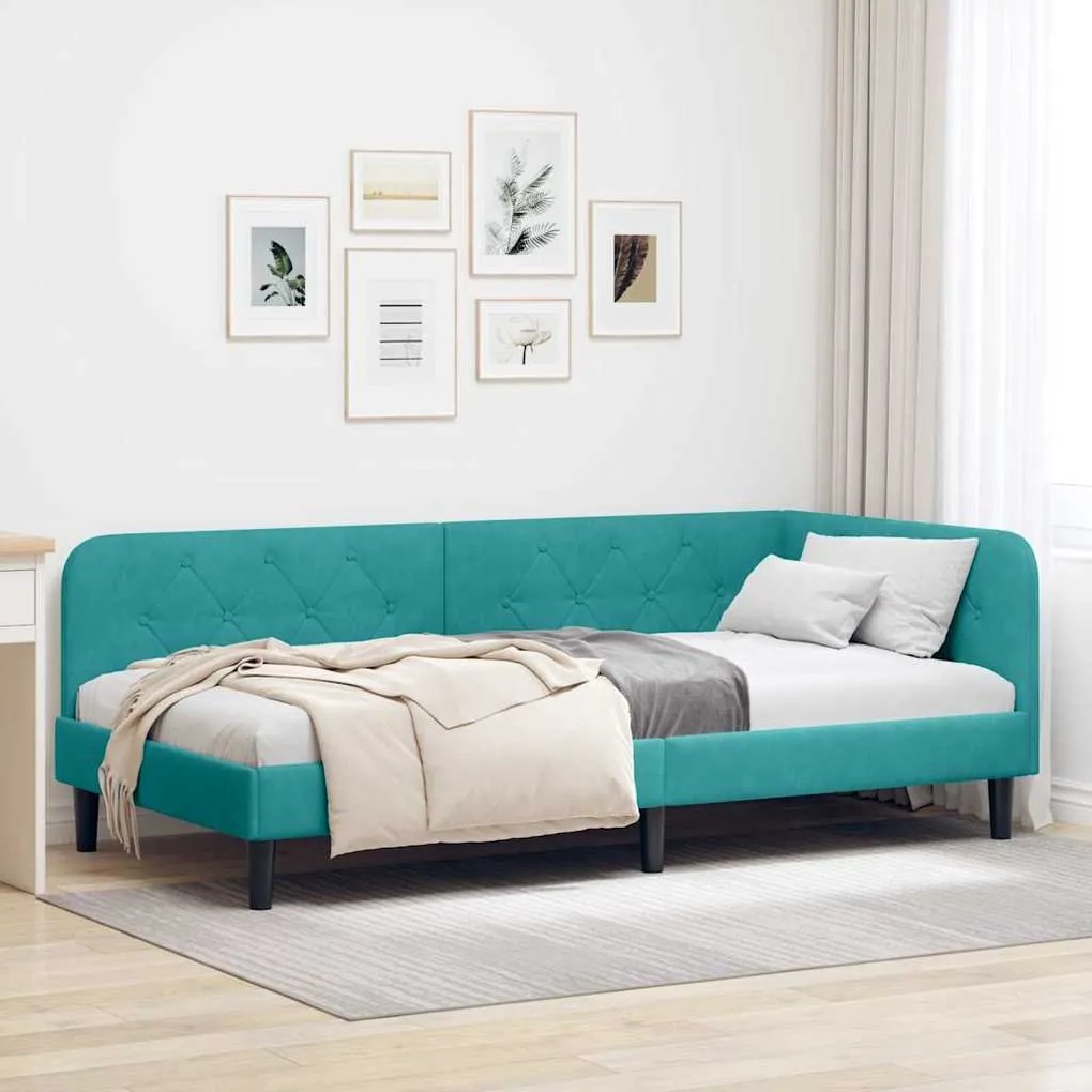 vidaXL Estrutura de Cama de Canto Turquesa 90 x 200 cm Veludo