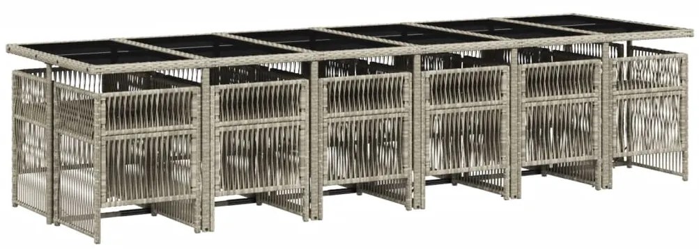 13 pcs conj. jantar jardim c/ almofadões vime PE cinzento-claro