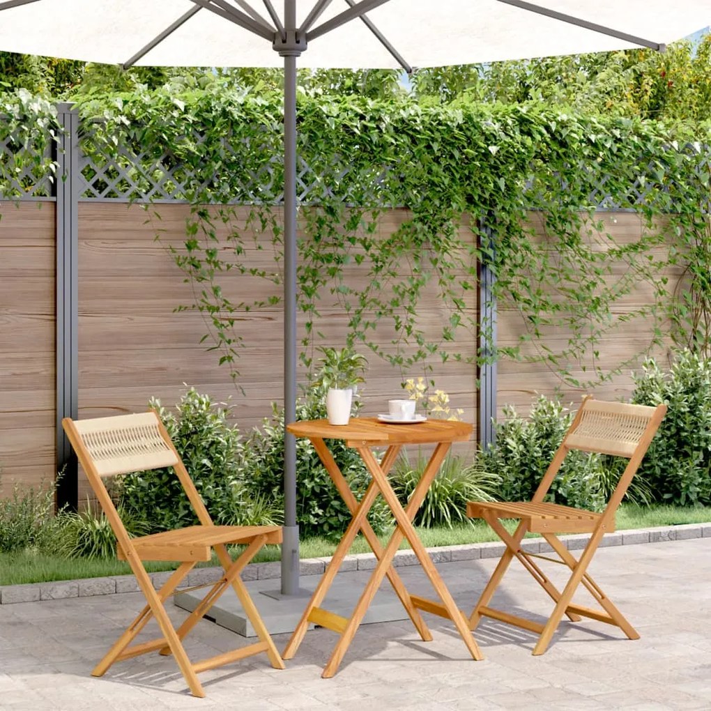 vidaXL 3 pcs conjunto de bistrô polipropileno/madeira maciça bege